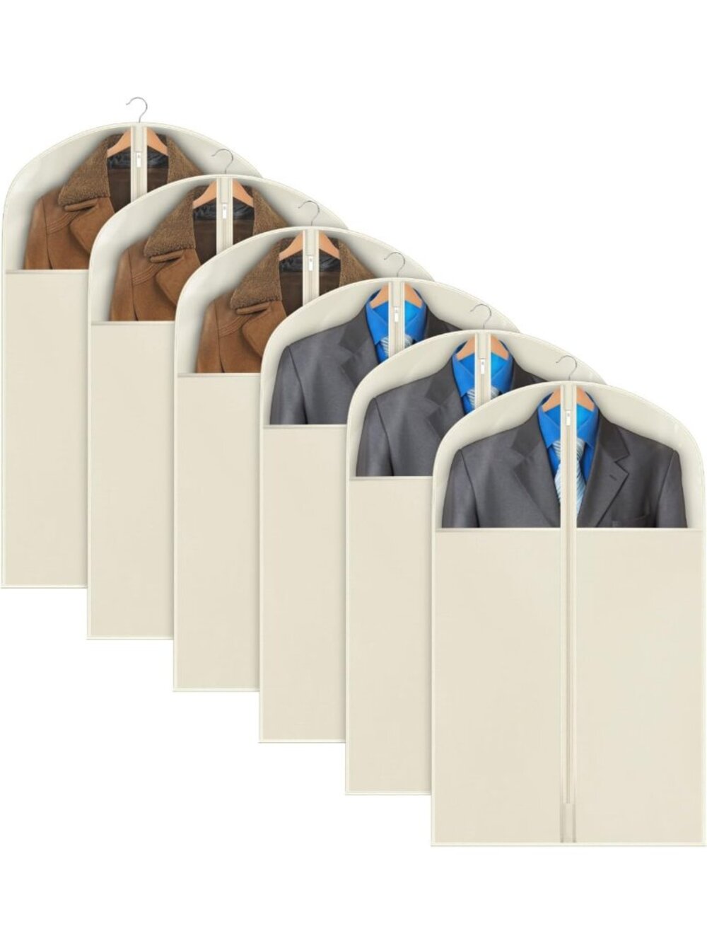 Beige 40-Inch Garment Bags for Closet Storage - Set of 6, Travel & Organize